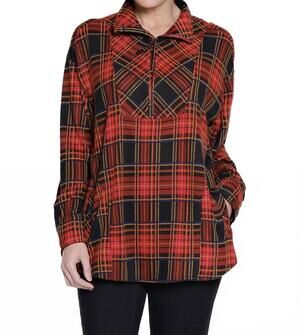 NEW TRU LUXE half zip front knit shirt in navy plaid